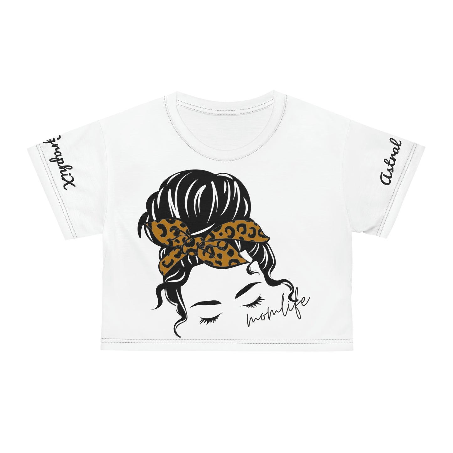 Word Art Collection - AOP Crop Tee - Mom Life in White