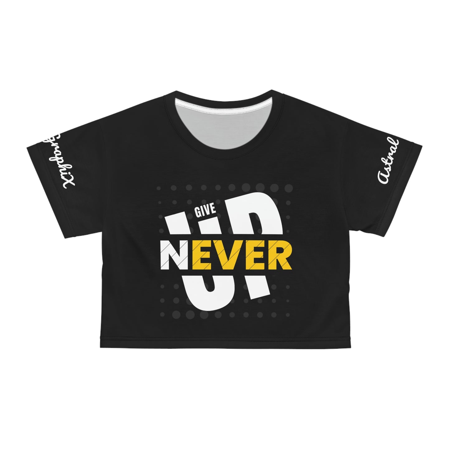 Word Art Collection - AOP Crop Tee - Never Give Up in Black