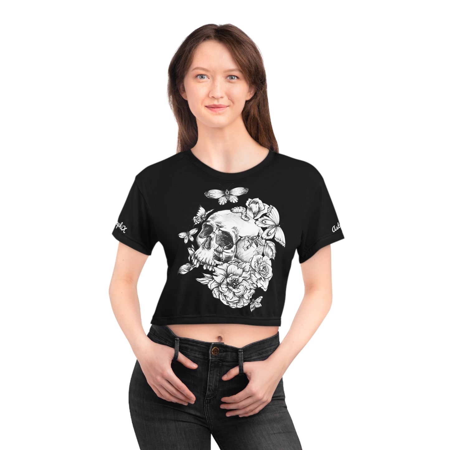 Punk Collection - AOP Crop Tee - Skull in Black