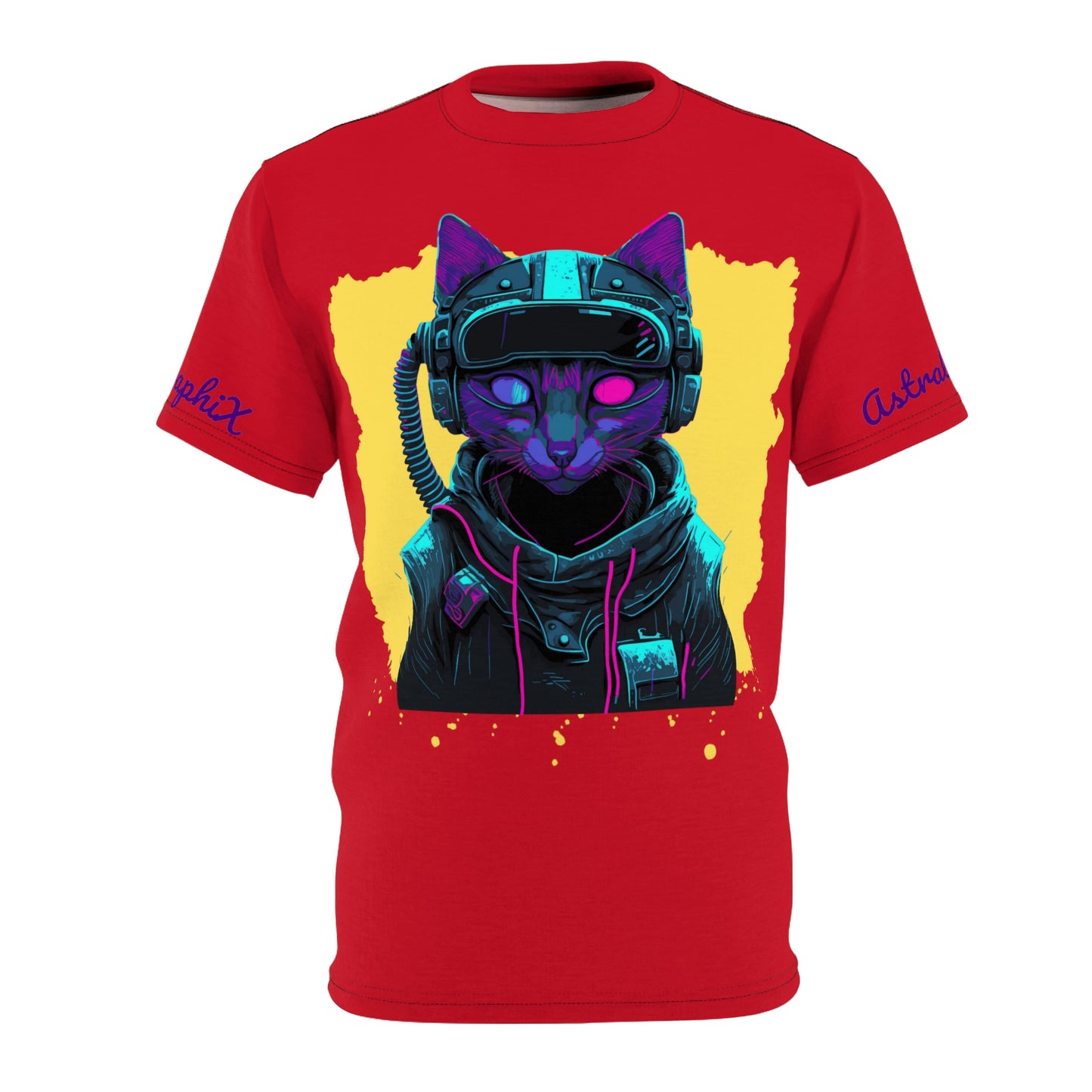 Cyber Punk Collection - Unisex AOP Cut & Sew Tee - Cyber Kitty v1 in Red