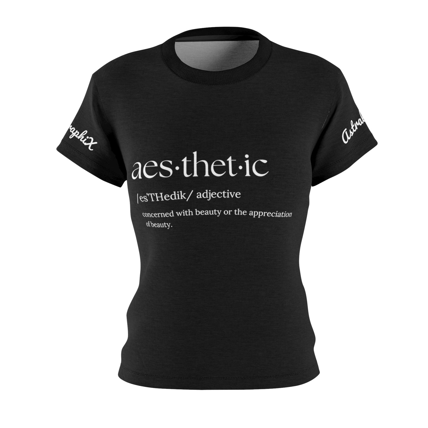 Word Art Collection - Women's Cut & Sew Tee (AOP) - Aes-thet-ic in Black