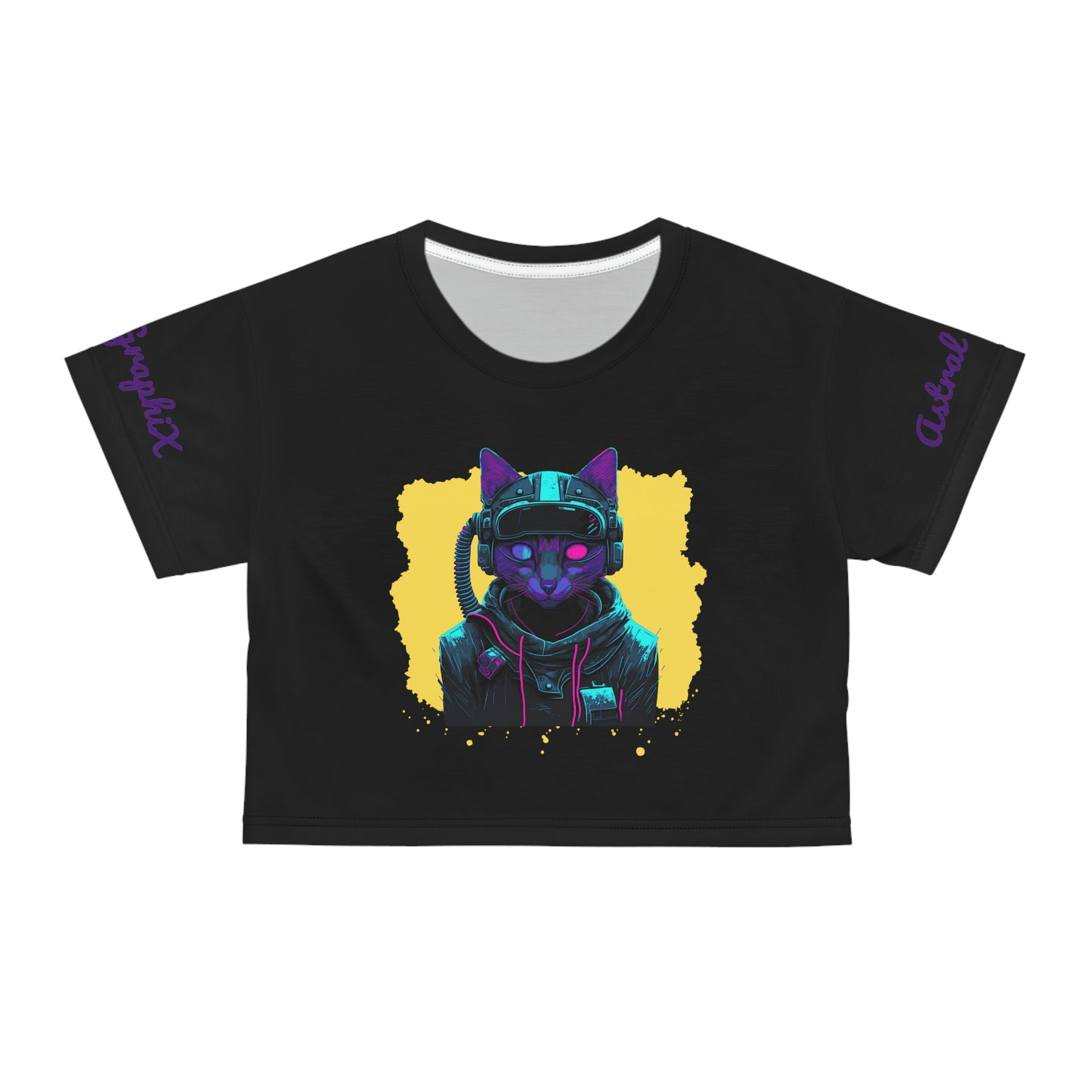 Cyber Punk Collection - AOP Crop Tee - Cyber Kitty v1 in Black