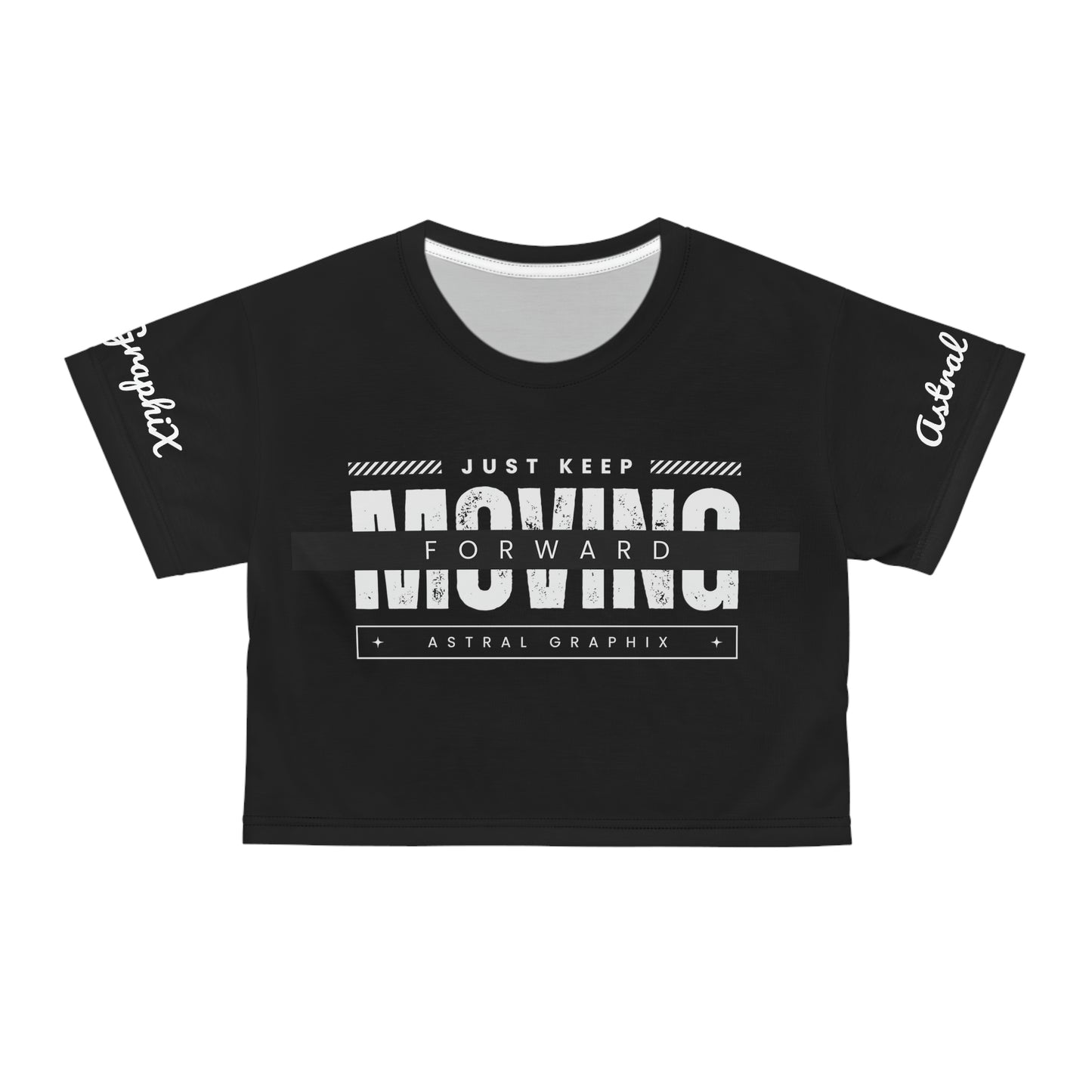 Word Art Collection - AOP Crop Tee - Moving Forward in Black