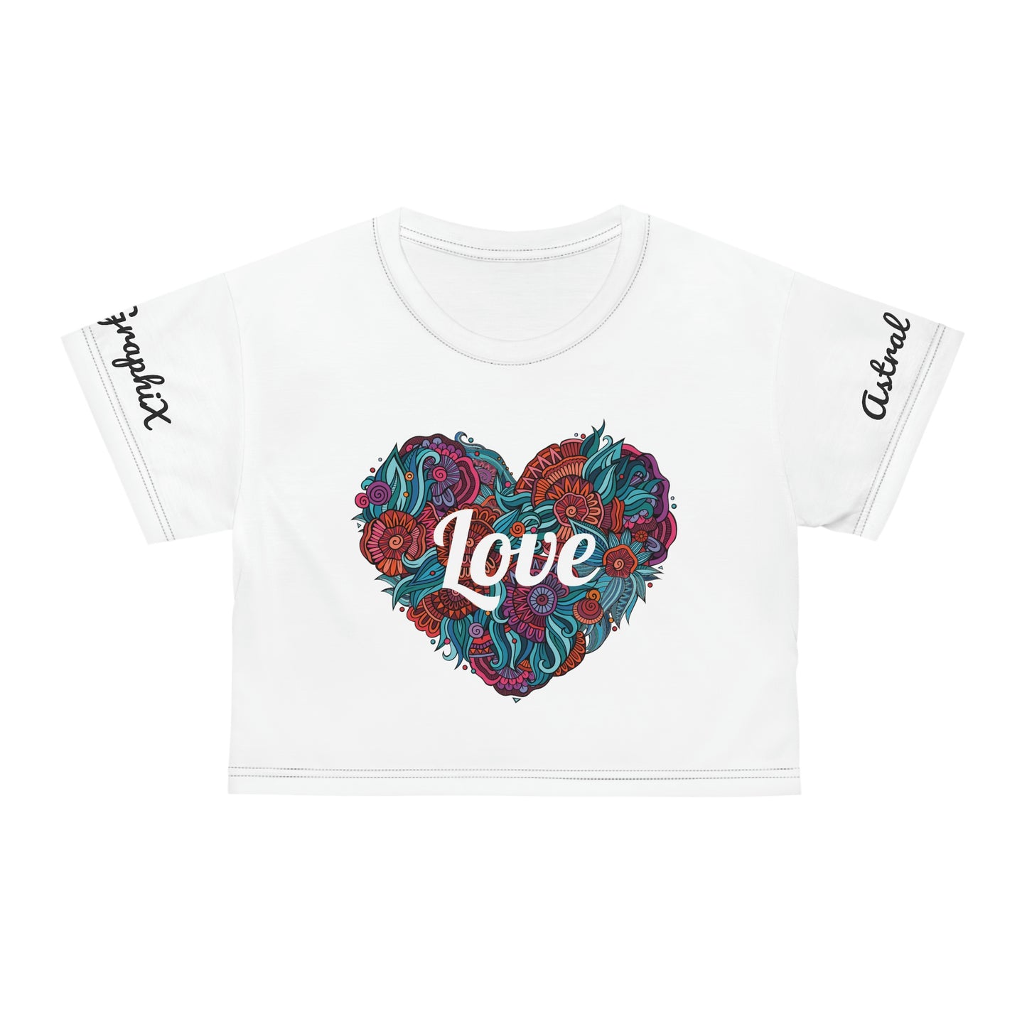 Word Art Collection - AOP Crop Tee - Love, Heart, Flowers in White