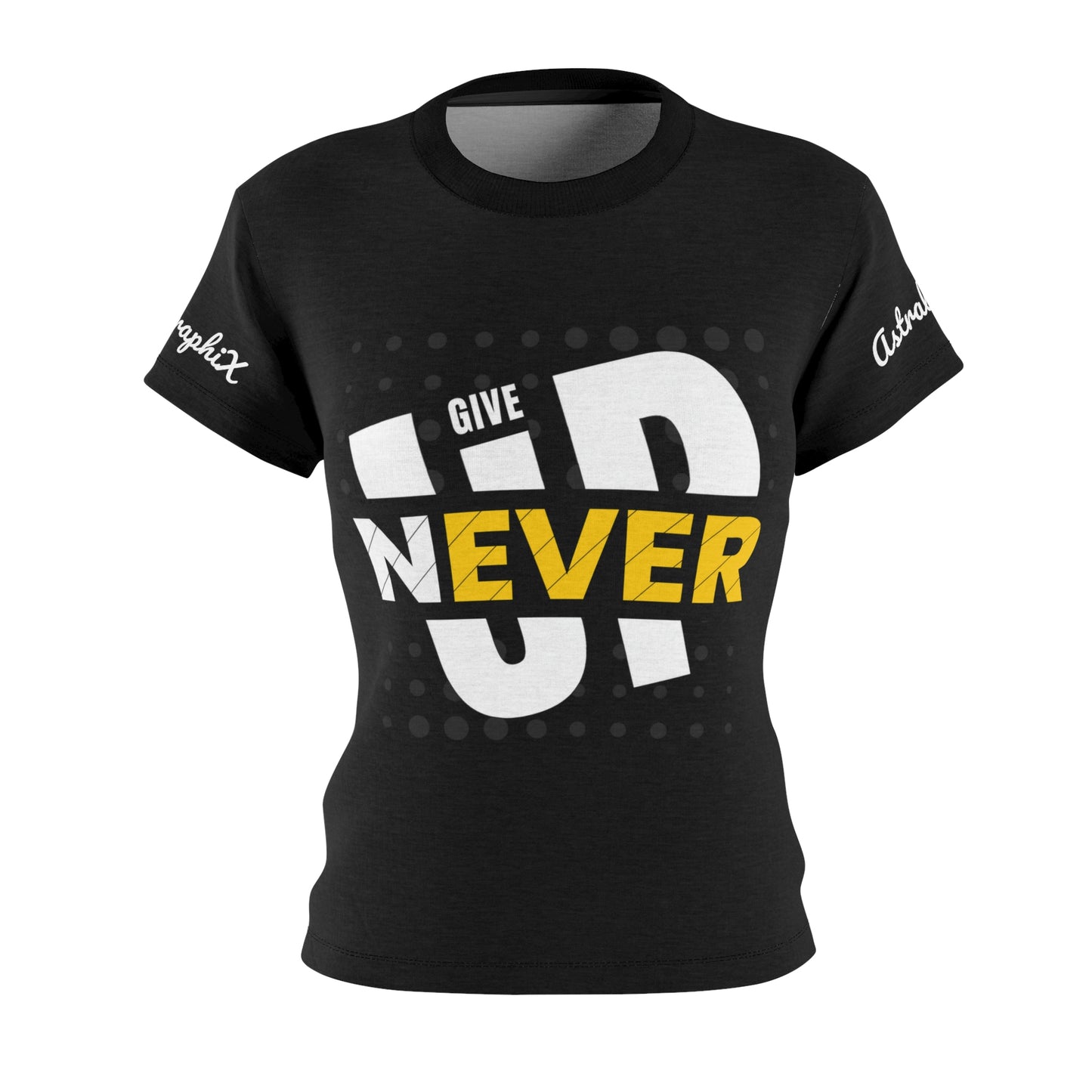 Word Art Collection - Women's Cut & Sew Tee (AOP) - Never Give Up in Black