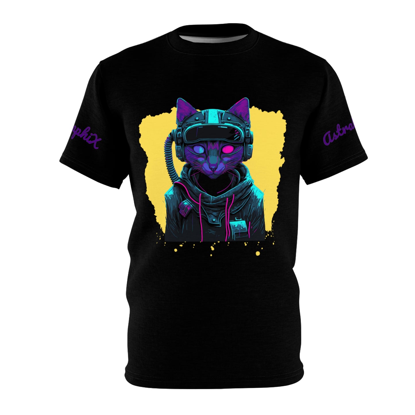 Cyber Punk Collection - Unisex AOP Cut & Sew Tee - Cyber Kitty in Black