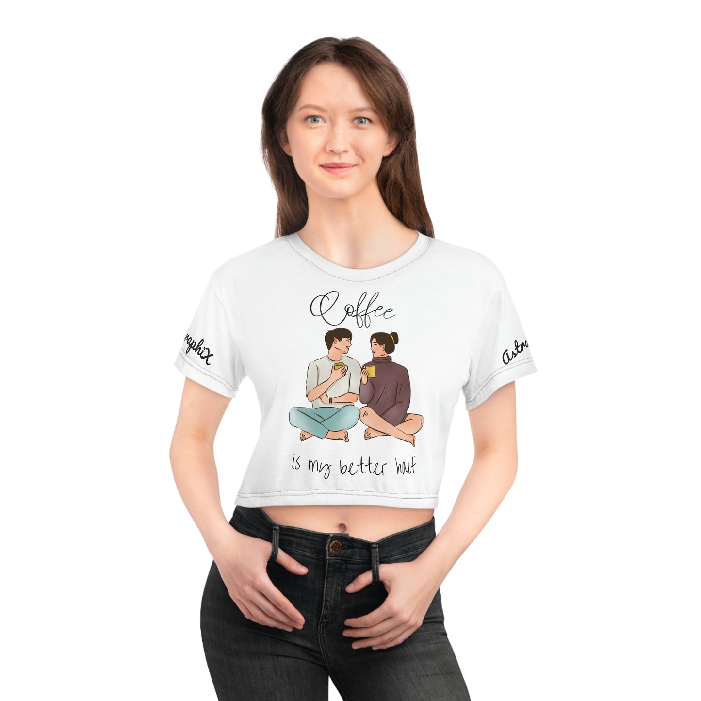 Word Art Collection - AOP Crop Tee - Coffee v1 in White