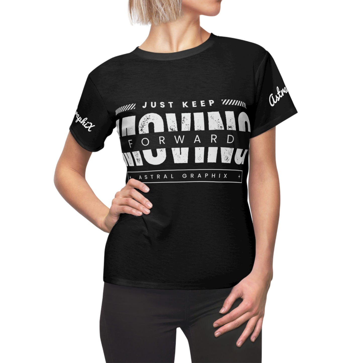 Word Art Collection - Women's Cut & Sew Tee (AOP) - Moving Forward in Black