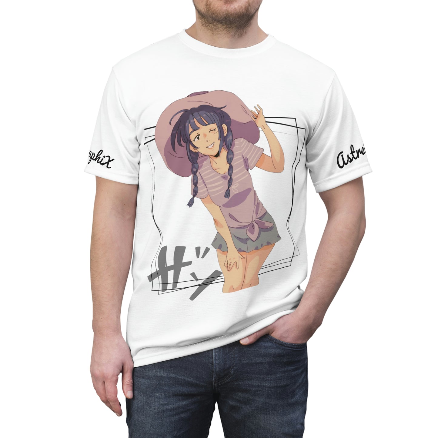 Anime Collection - Unisex AOP Cut & Sew Tee - Anime Girl; Hi in White