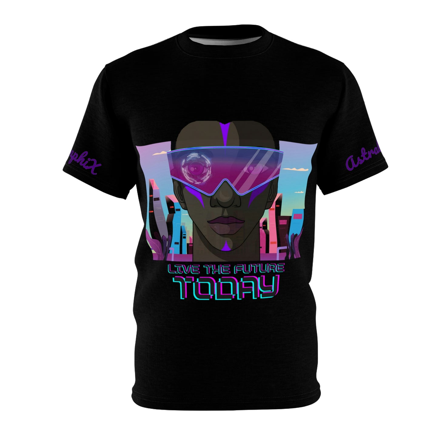Cyber Punk Collection - Unisex AOP Cut & Sew Tee - Live the Future v1 in Black