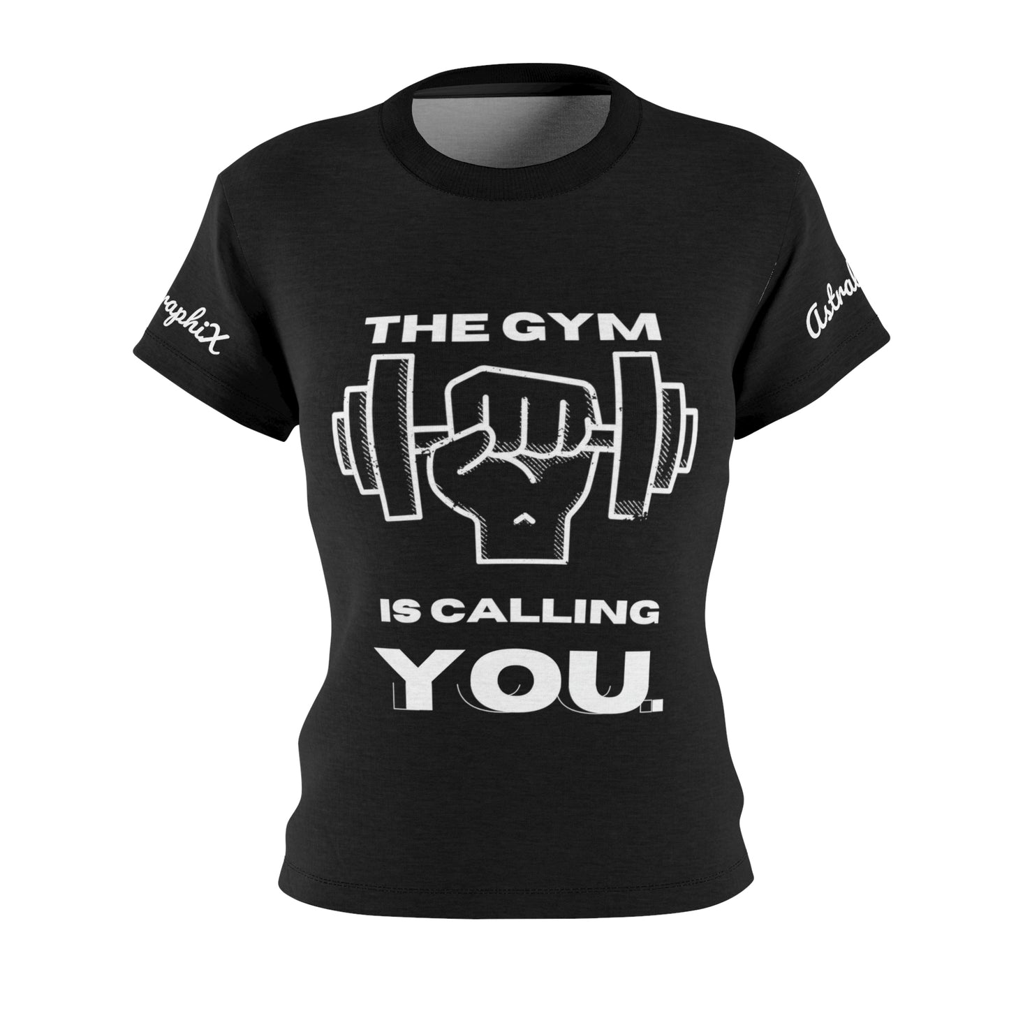 Word Art Collection - Women's Cut & Sew Tee (AOP) - The Gym v1 in Black