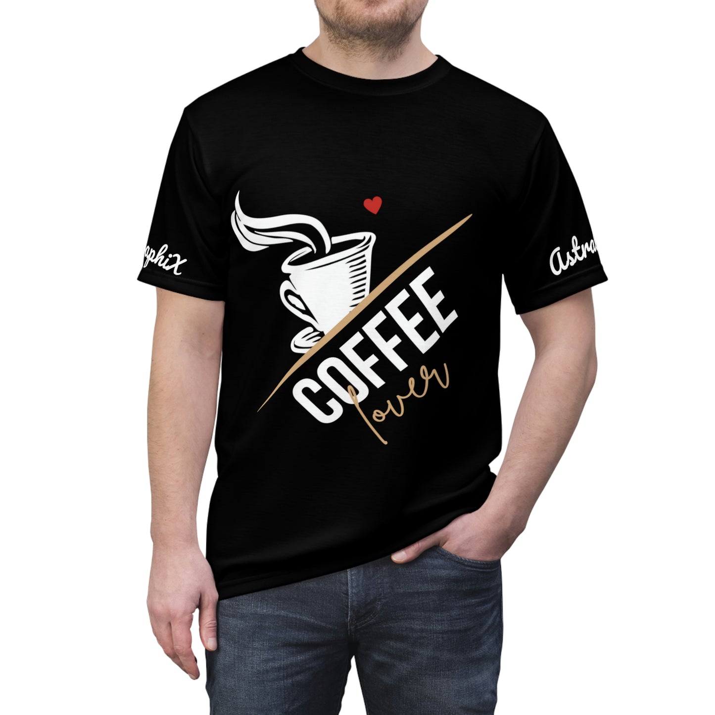 Word Art Collection - Unisex AOP Cut & Sew Tee - Coffee Lover in Black