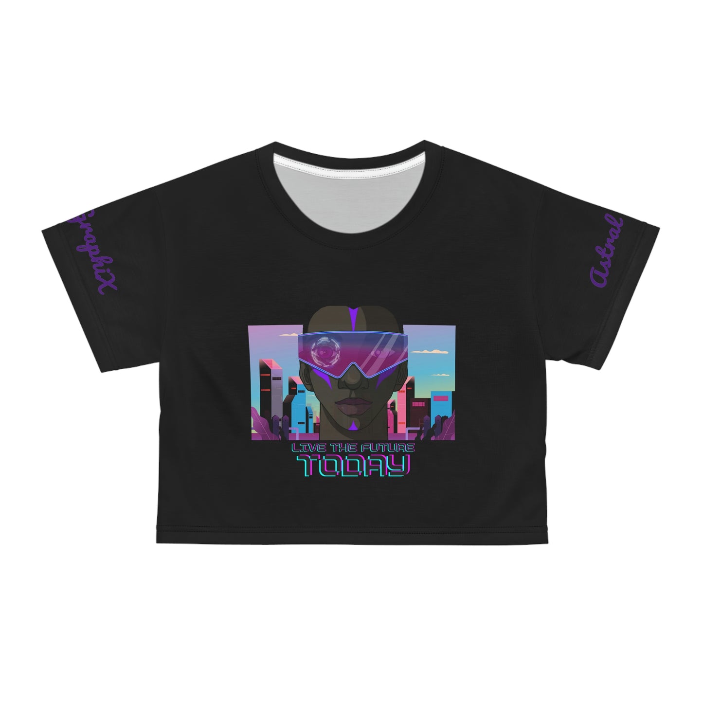 Cyber Punk Collection - AOP Crop Tee - Live the Future v1 in Black