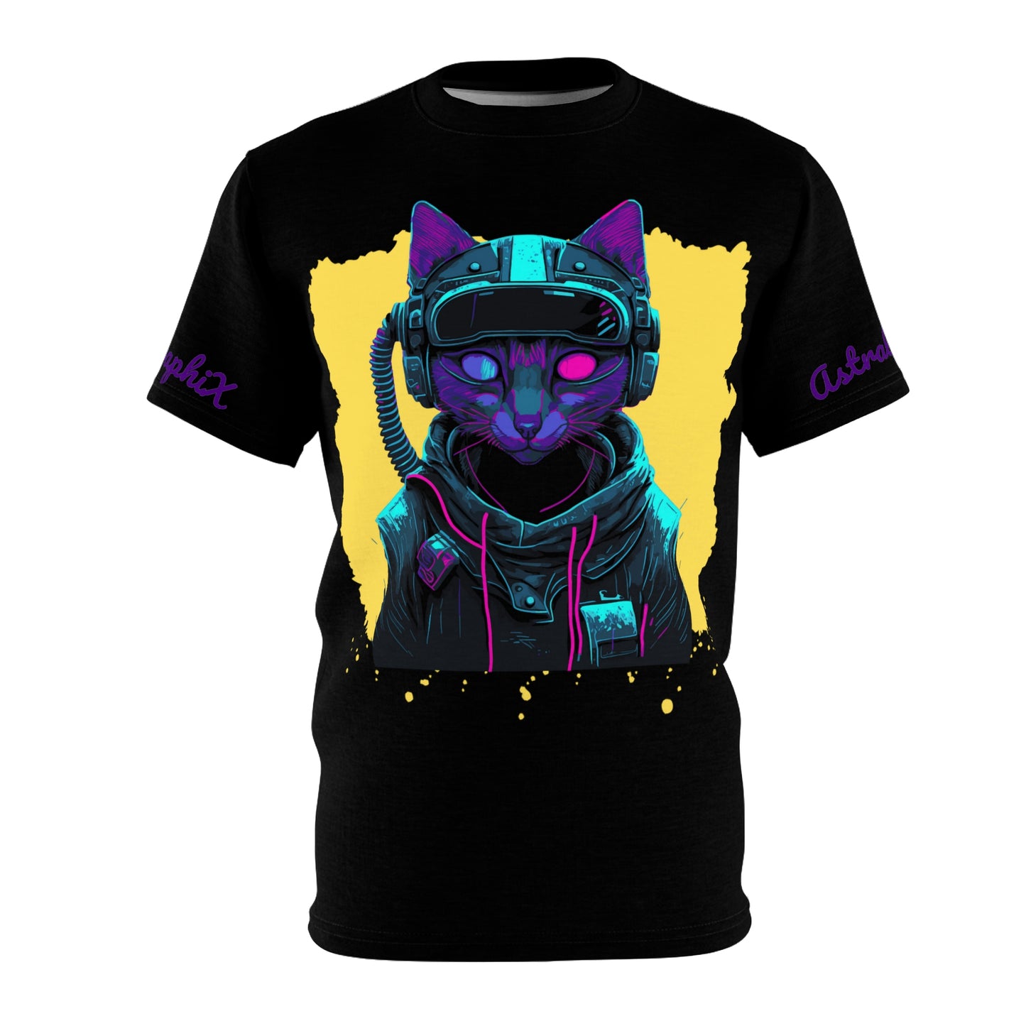 Cyber Punk Collection - Unisex AOP Cut & Sew Tee - Cyber Kitty v1 in Black