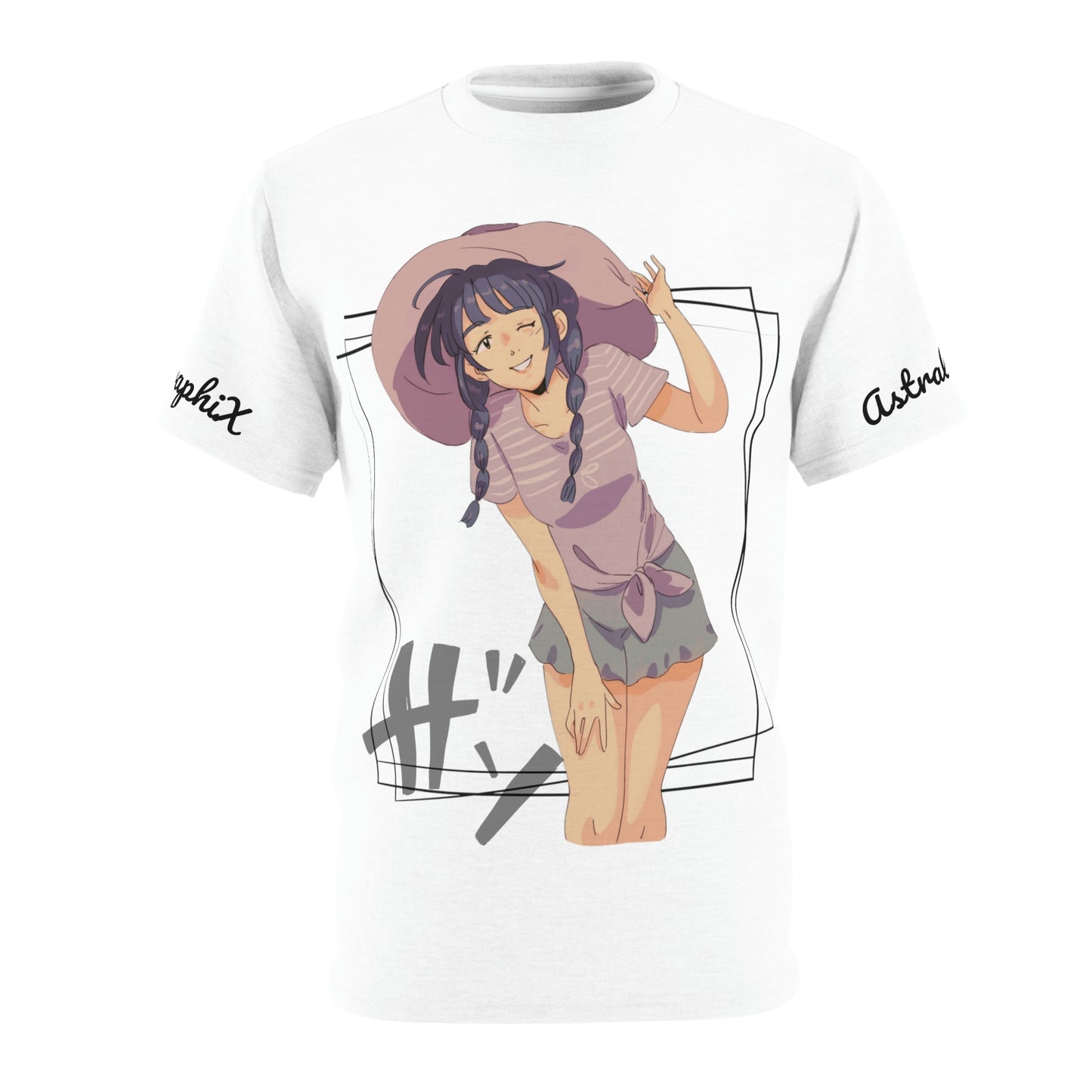 Anime Collection - Unisex AOP Cut & Sew Tee - Anime Girl; Hi in White