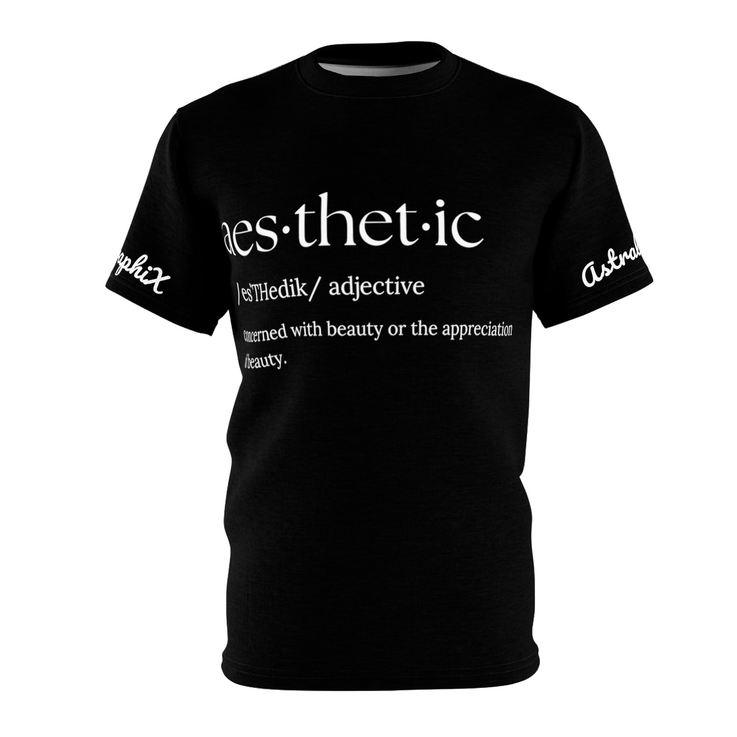 Word Art Collection - Unisex AOP Cut & Sew Tee - Aes-thet-ic in Black