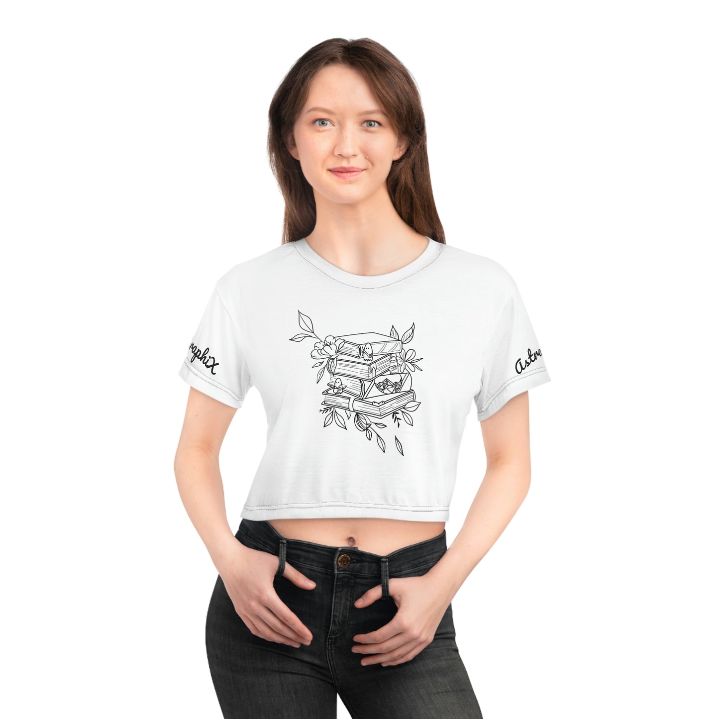 Art Work Collection - AOP Crop Tee - Books in White