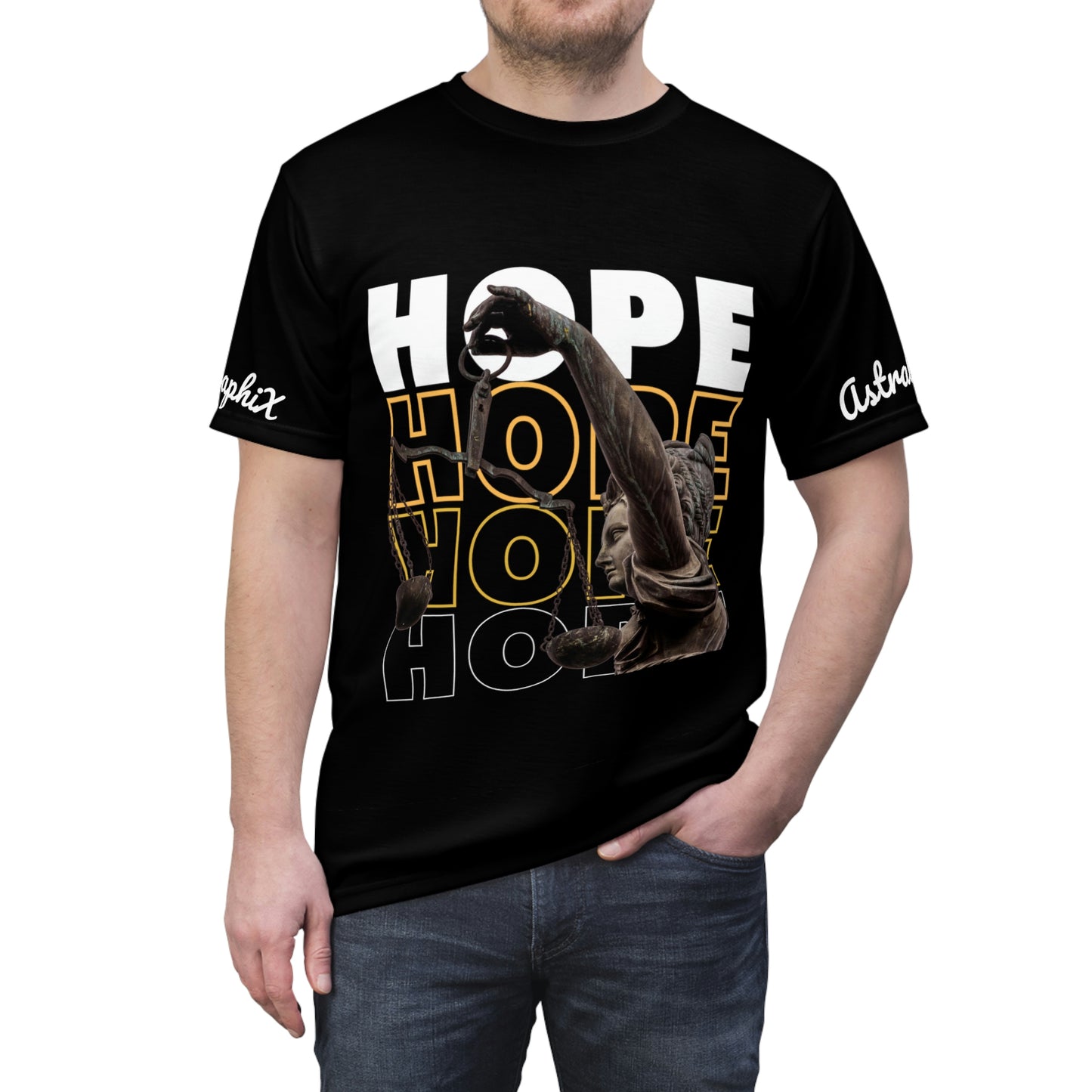 Word Art Collection - Unisex AOP Cut & Sew Tee - Hope v1 in Black